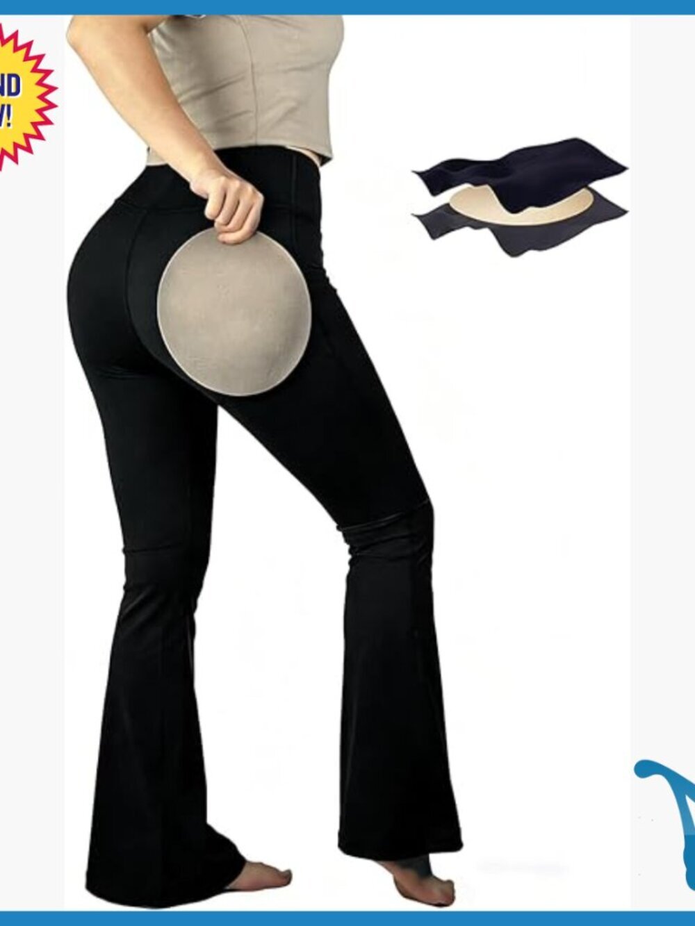 High Waisted Flared Leggings with Detachable Butt Pads Tummy Control Shapewear